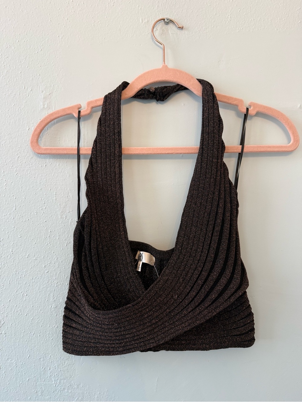 NWT Brown Ribbed Halter Crop Top